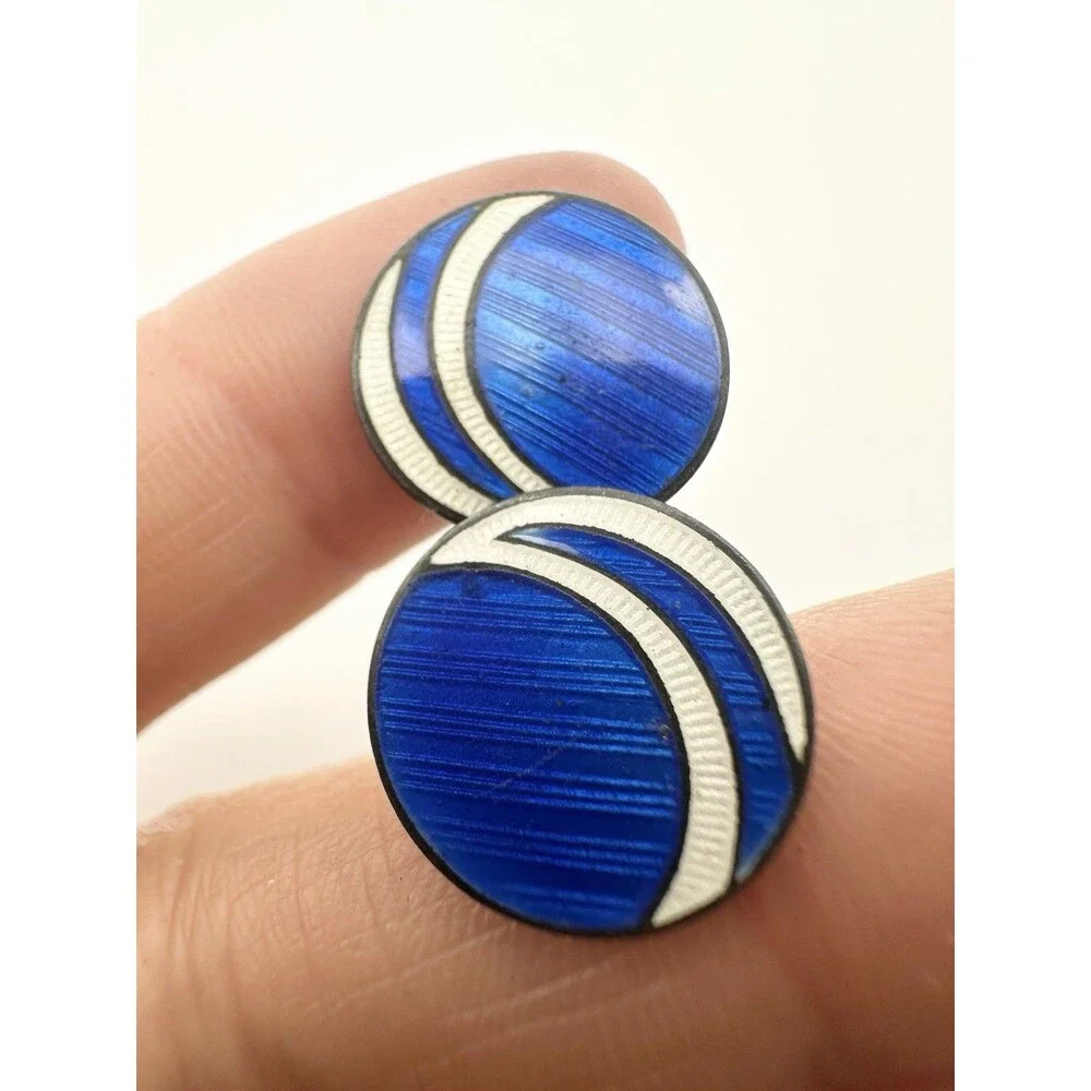 Single Vintage Sterling Silver Blue Enamel Cufflink